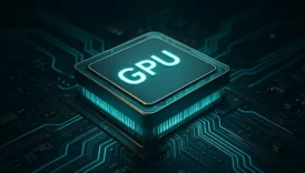 Bir anakart üzerinde parlayan GPU çipi, grafik işlem birimini temsil eden gerçekçi 3D görsel.